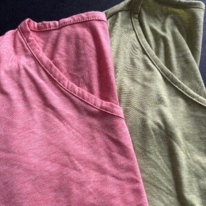 Two Vneck tshirts -coral and lime